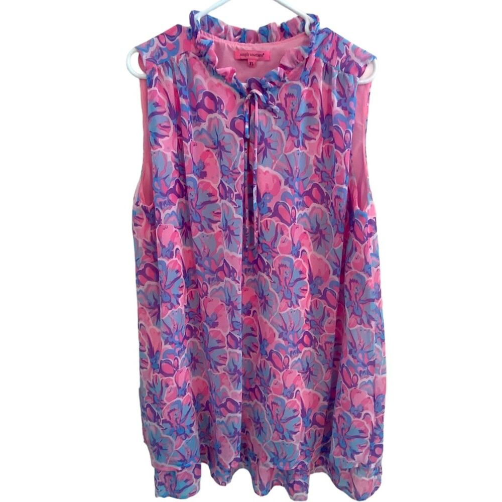 Simply Southern Tropical Leaf Mini Ruffle Tiered Dress XL Lined floral